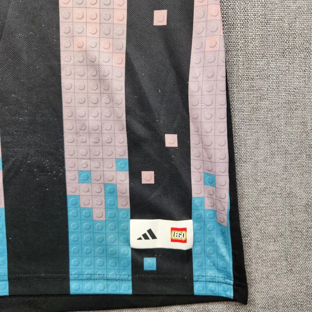 Adidas x LEGO Soccer Jersey Adult XL Black Red Brick Graphic Football Shirt